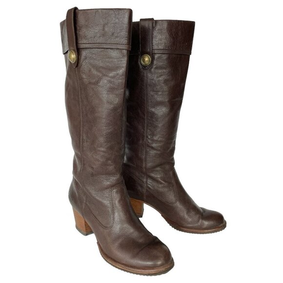 Coach Fayth Whiskey Leather Pull On Round Toe Knee High Riding Boots Brown 9 - Picture 1 of 12